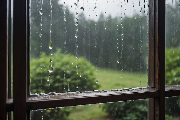 Natural route through window with rain drops