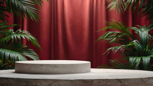 Natural Showcase Stone Podium Mockup with Leafy Shadow