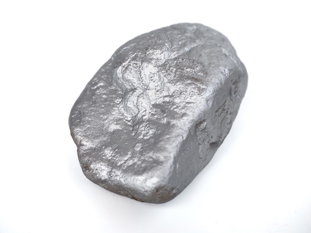 Natural silver ore, precious stone on white background.