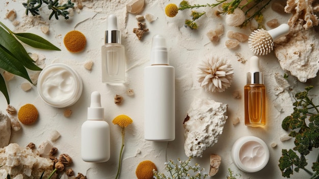 Natural Skincare Products Top View with Mockup Space