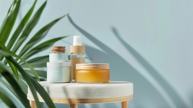 Natural Skincare Products on a Wooden Stand