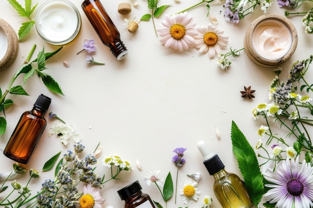 Natural Spa Essentials and Herbal Skincare on Neutral Background