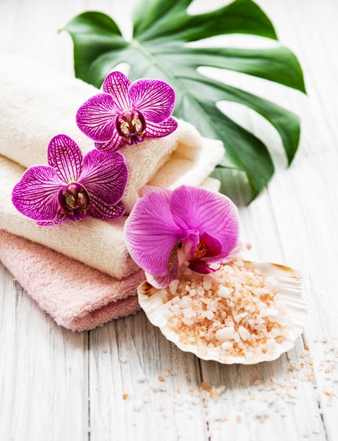 Natural spa ingredients with orchid flowers