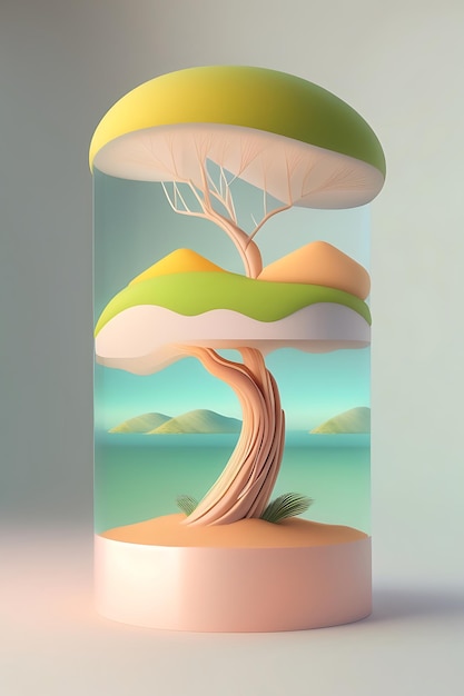 Natural stand of bark tree for presentation and exhibitions on pastel background