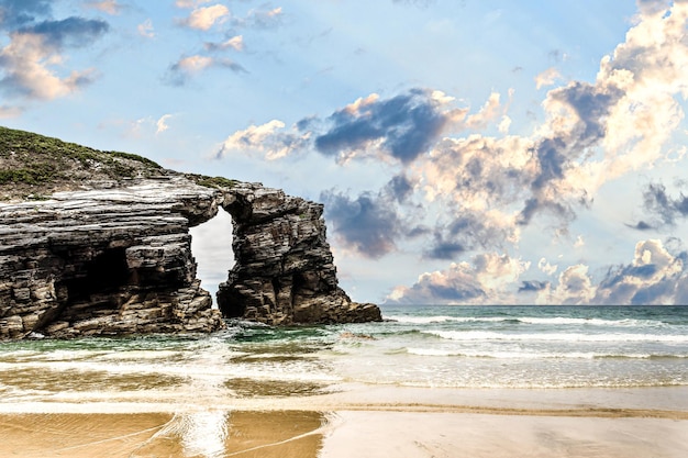 Natural stone arches of the Catedrales beach in Ribadeo, Lugo, Galicia (Playa de Aguas Santas).