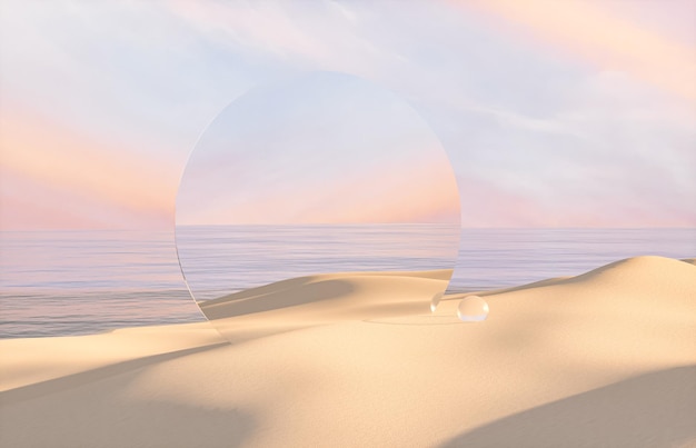 Natural summer beach scene with a podium for product display 3d rendering