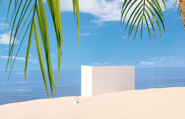 Natural summer beach scene with a podium for product display