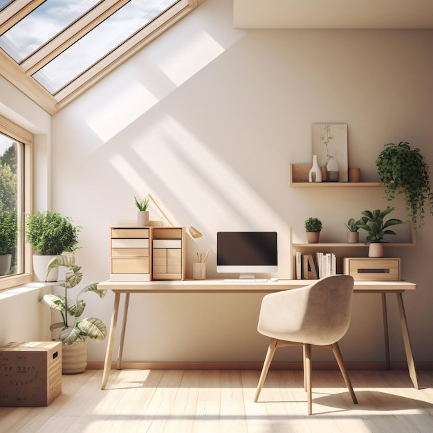 Natural Sunlight Illuminating a Minimalistic Contemporary Workspace with Copyspace