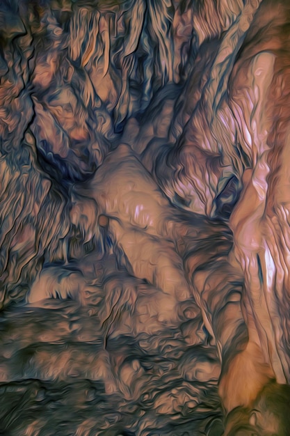 The natural texture of the outlines of the cave in digital processing as an oil painting