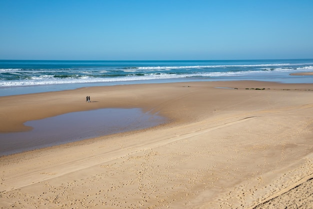 Natural view of beautiful sea sandy beach coast on sunny day