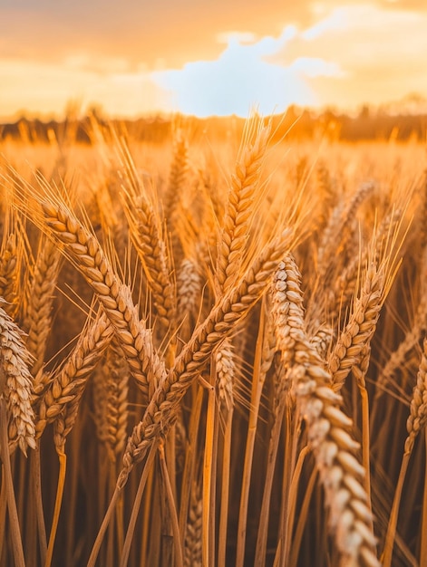 Photo natural view of ripe wheat field at sunset agricultural harvest season