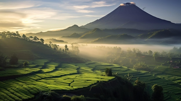 Natural views of mountains in Indonesia background wallpaper AI generated image