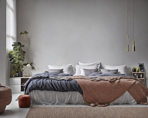 Natural warm bedroom of modern apartment