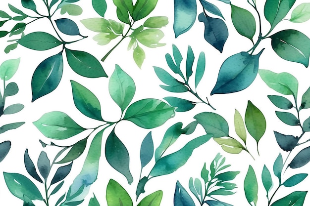 Natural Watercolor Background with Branches and Leaves AI Generation