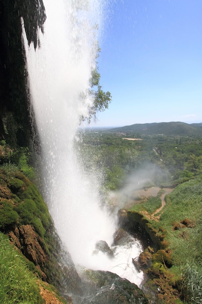 Natural waterfall in green forest