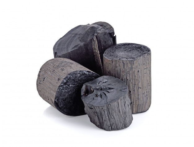 natural wood black charcoal isolated on white