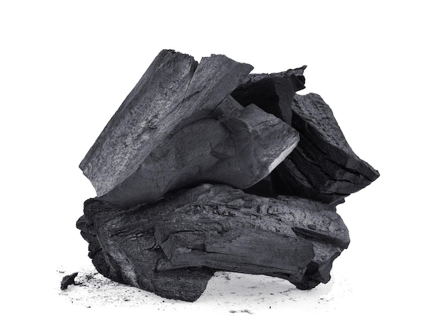 Natural wood charcoal traditional charcoal or hard wood charcoal isolated on white background