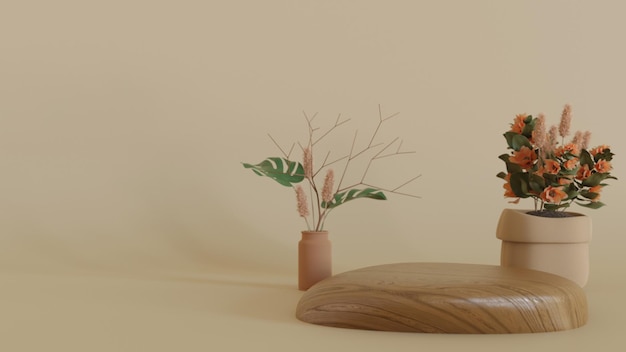 NATURAL WOOD PODIUM WITH PLANT