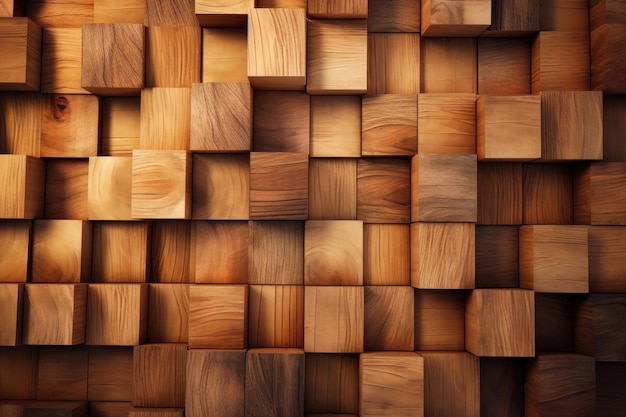 Natural wooden background Wood blocks Wall Paneling texture Wooden squares AI generated