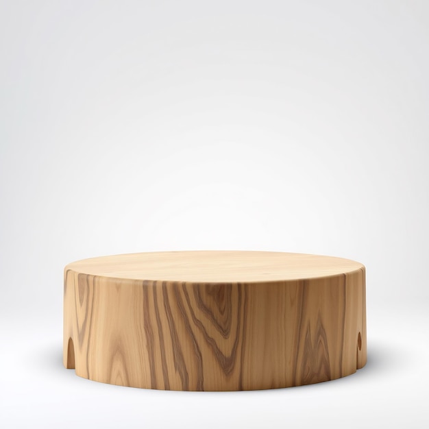 Natural Wooden Round Pedestal on White Background