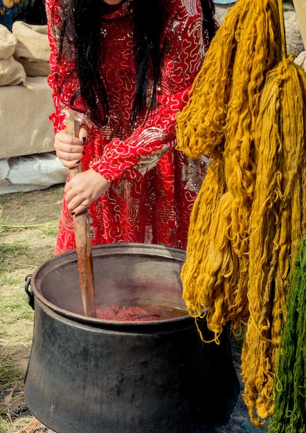 Natural wool thread dyed in color