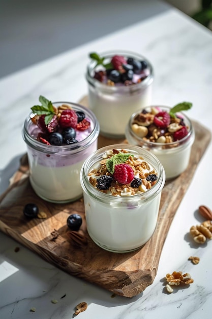 Natural yogurt with fruits for a healthy breakfast