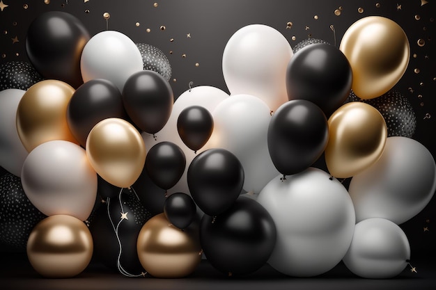 Naturalistic black golden and white Balloons Illustration AI Generative