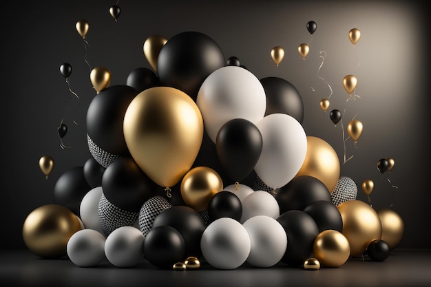 Naturalistic black golden and white Balloons Illustration AI Generative