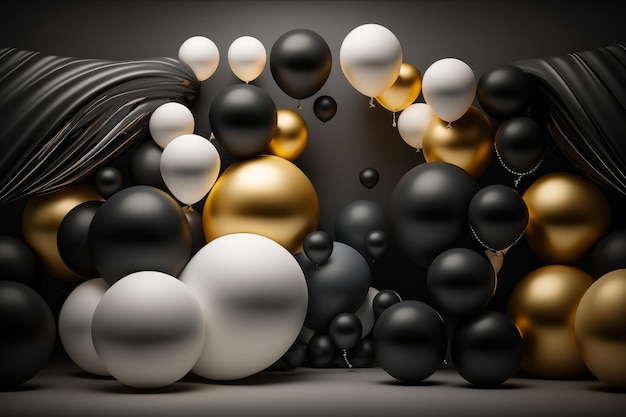 Naturalistic black golden and white Balloons Illustration AI Generative