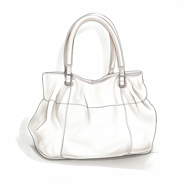 Naturalistic Light And Shadow White Leather Handbag Drawing