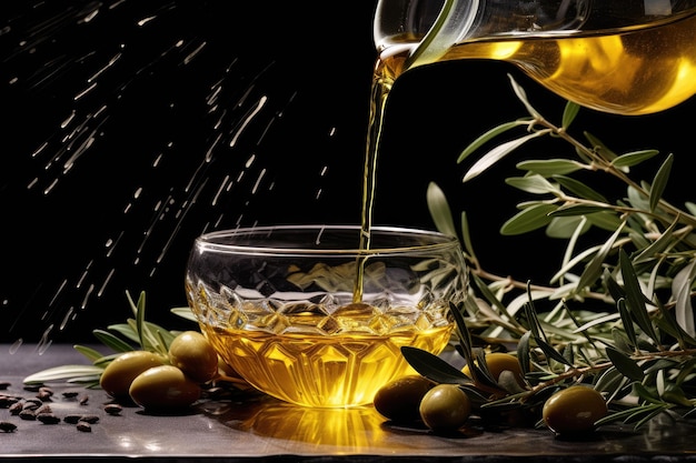 Naturally pure golden olive oil from olives and black olives fresh natural healthy food