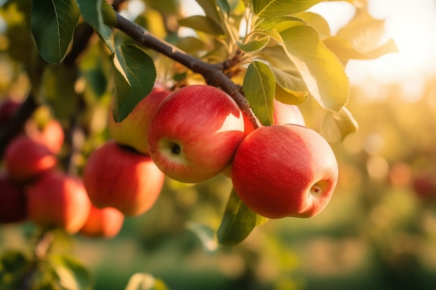 Naturally Ripe Organic Apple Fruits on Orchard Tree Generative Ai