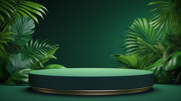 Nature 3D podium product platform green jungle plant leaf background scene garden Tropical beauty