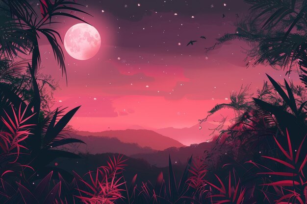 Nature anime illustration landscape background with particles light