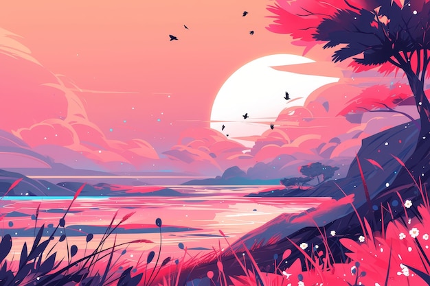 Photo nature anime illustration lofi copy space vector lofi pink and dark color ar 32 niji 6 job id d19034dc6dfc45c080ad26a374920428