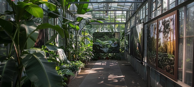 Nature and Art Exhibit in Greenhouse Stunning Photography Prints Among Lush Plants