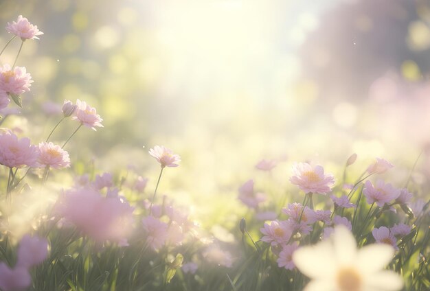 Nature background Fresh grass with flowers AI