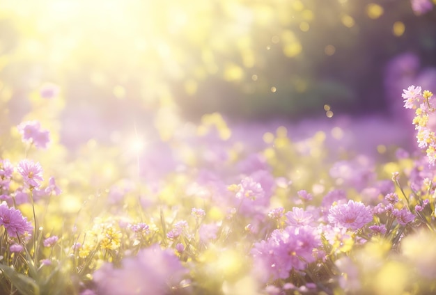 Nature background Fresh grass with flowers AI