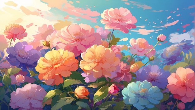 Nature Background With Colorful Flower Wallpaper Illustration Presentation Template