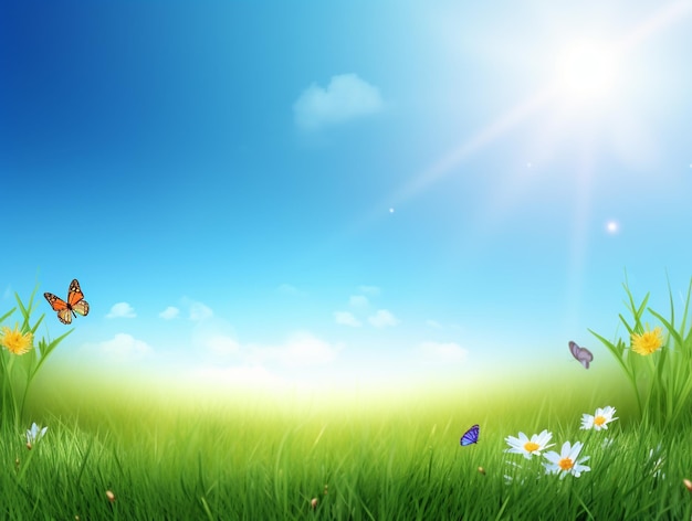 Nature background with grass and blue sky