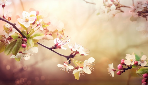 Nature background with spring blooming flowers Generative ai