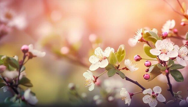 Nature background with spring blooming flowers Generative ai