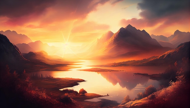 Nature beauty captured in a tranquil mountain scene generative AI