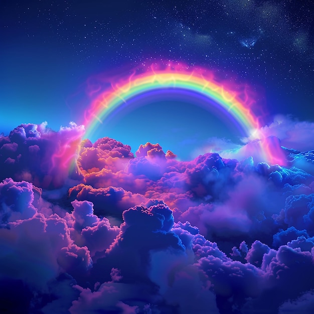 nature beauty colorful neon color rainbow in clouds generated by AI