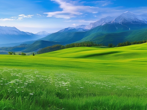 Nature beauty grassy meadows majestic mountains and tranquil landscapes