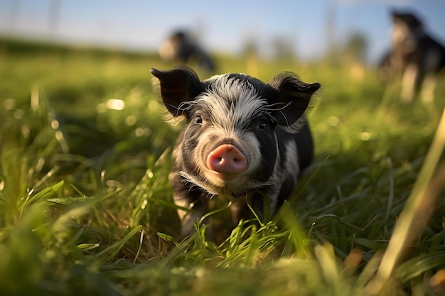 Nature Black Kune Pig Eating In Farmland