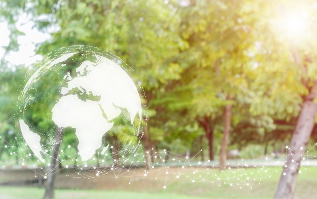 Nature blur garden bokeh background and icon of Earth Concept day earth Save the world save environment Ecology concept