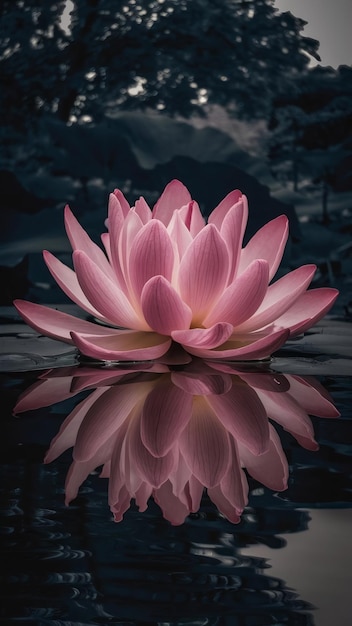 Nature elegance pink lotus blossom floats peacefully