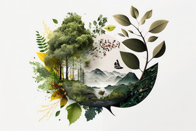 Nature and environment concept Art collage on a white background Generative AI