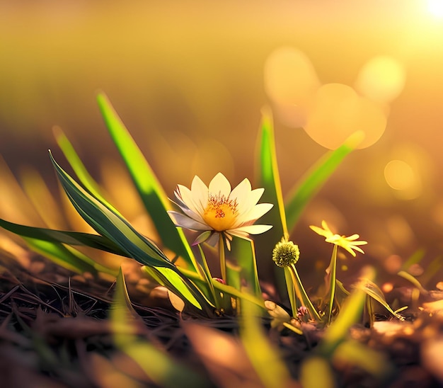 Nature flowers in the grass macro